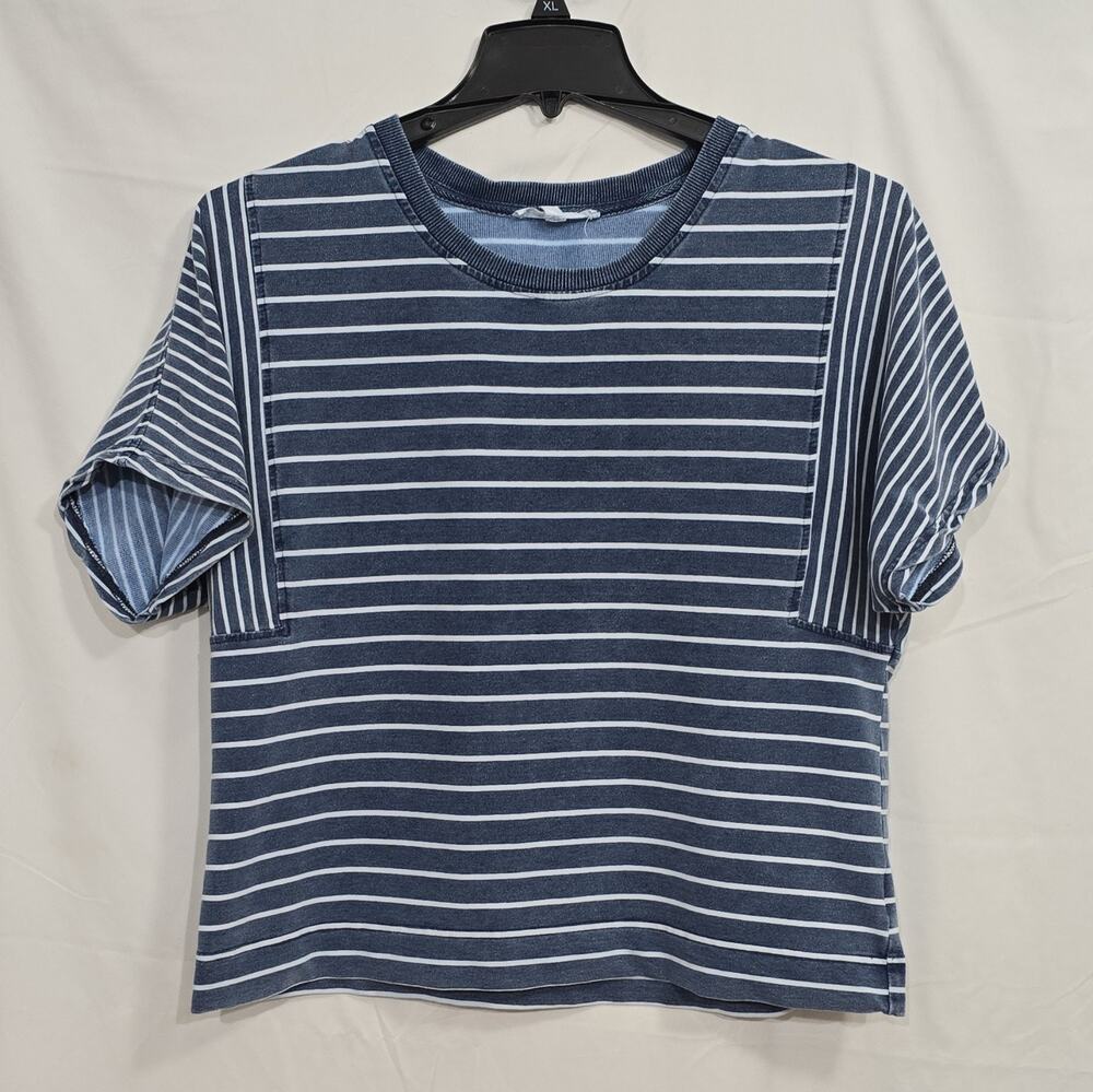 Jane + Delancey Womens M Blue White Striped Knit Short Sleeve Crew Neck Top